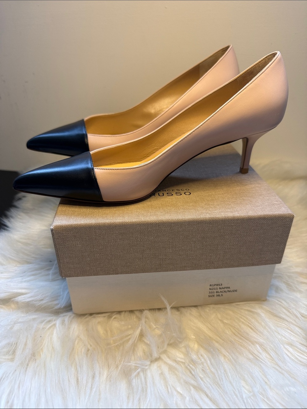 Francesco Russo Two-Tone Black & Nude Pointed Leather Flats